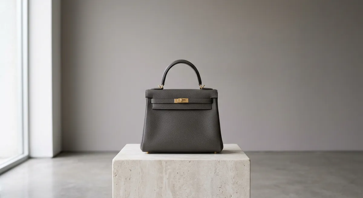 Sac de luxe posé sur un socle